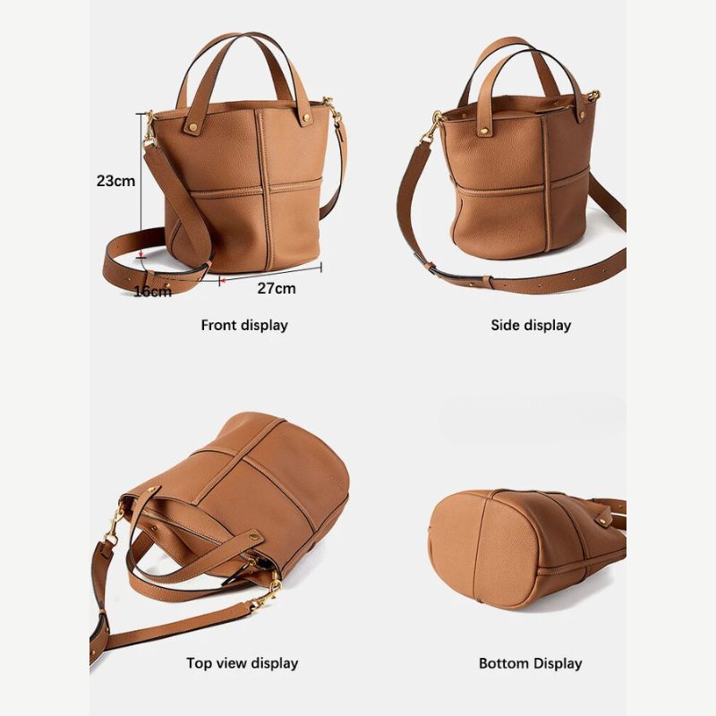 Genuine Leather Large Capacity Bucket Shoulder Bag-Handbags-Brown-Free Shipping Leatheretro