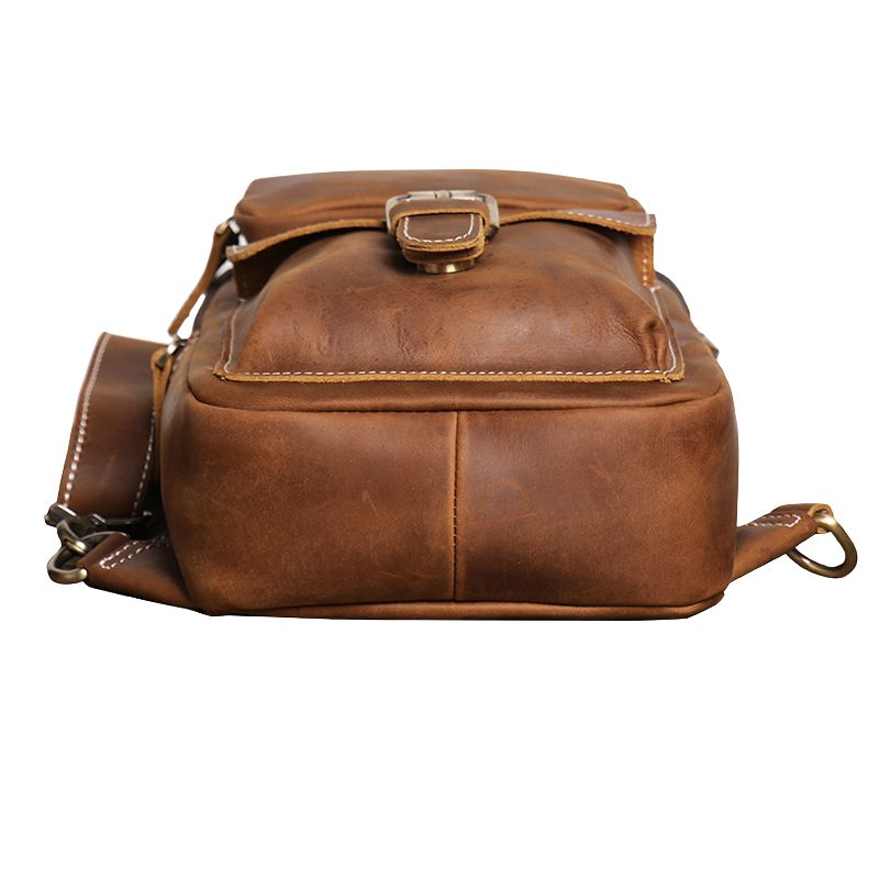 European and American Men's Crazy Horse Leather Crossbody Chest Bag-Chest Bags-Black-Free Shipping Leatheretro
