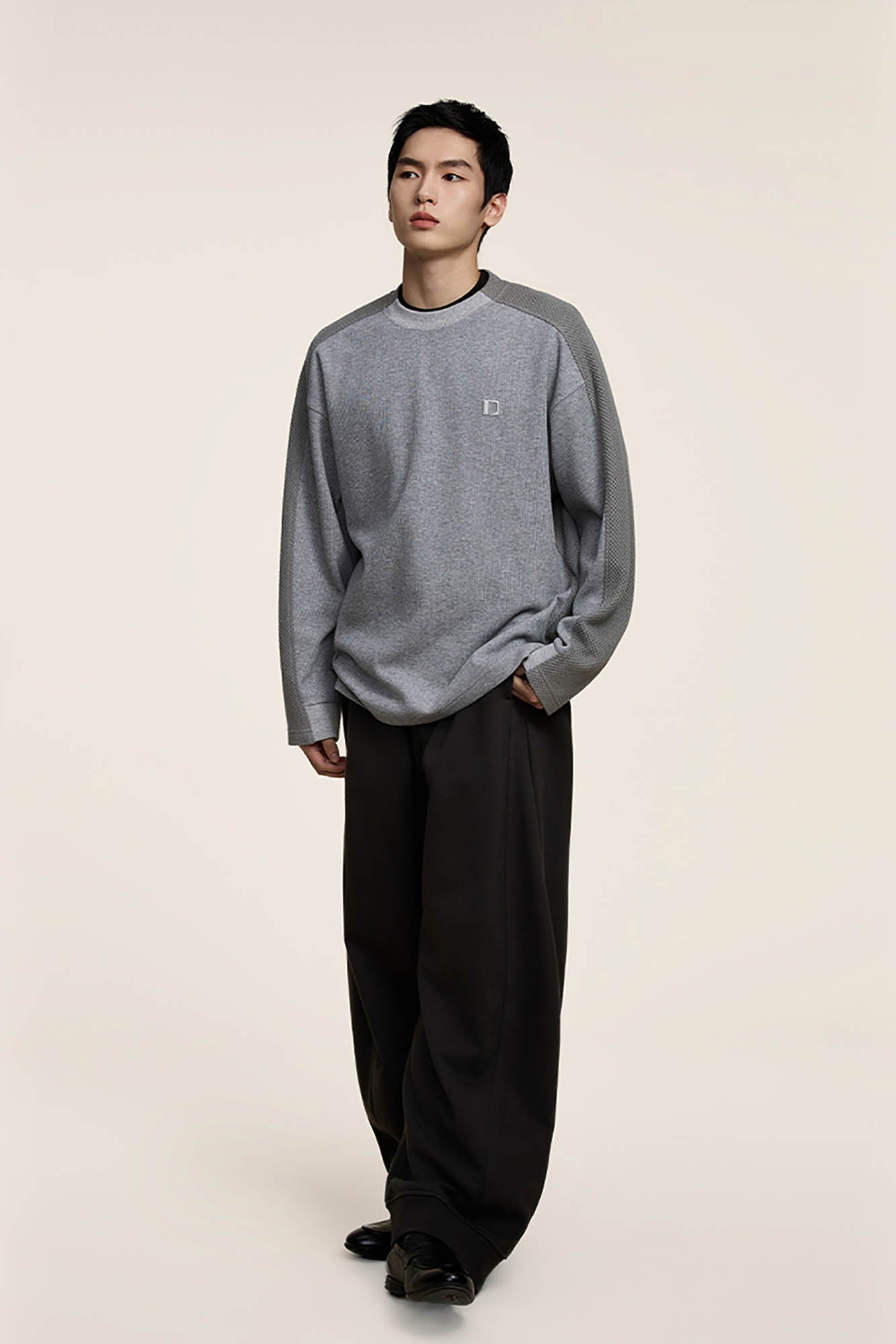 OPICLOTH Essential Spliced Textured Sweatshirt-Sweatshirt-S-Free Shipping Leatheretro