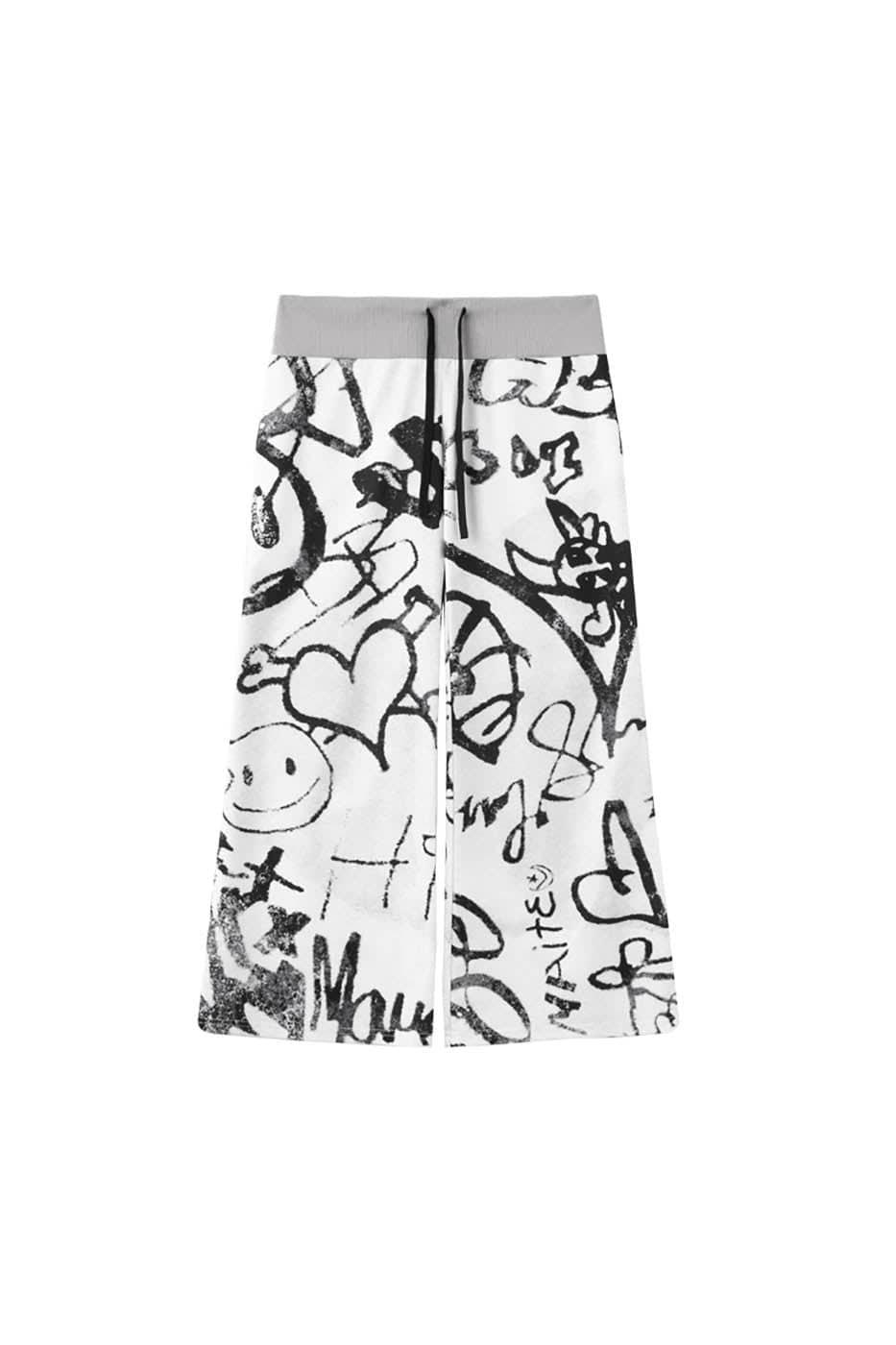DAMAGE ASIA Doodle Full-Print Wide-Leg Pants-Pants-M-Free Shipping Leatheretro