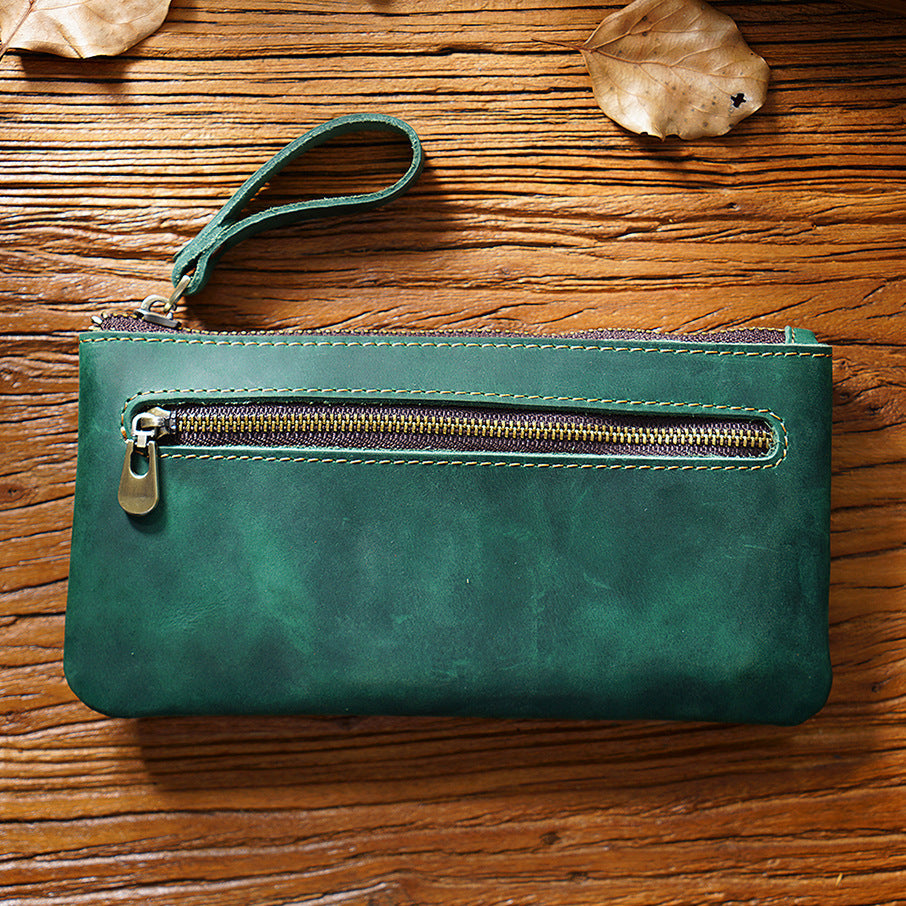 Retro Crazy Horse Leather Pencil Case - Creative Portable Hand Grip Buggy Bag-Pencil Case-Dark Green-Free Shipping Leatheretro