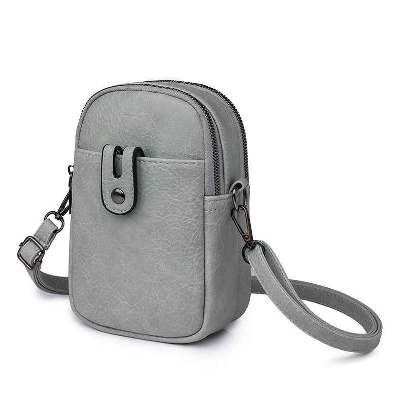 Double Zip Phone Crossbody Bag - Minimalist Phone Pouch-Crossbody Bag-Gray-Free Shipping Leatheretro