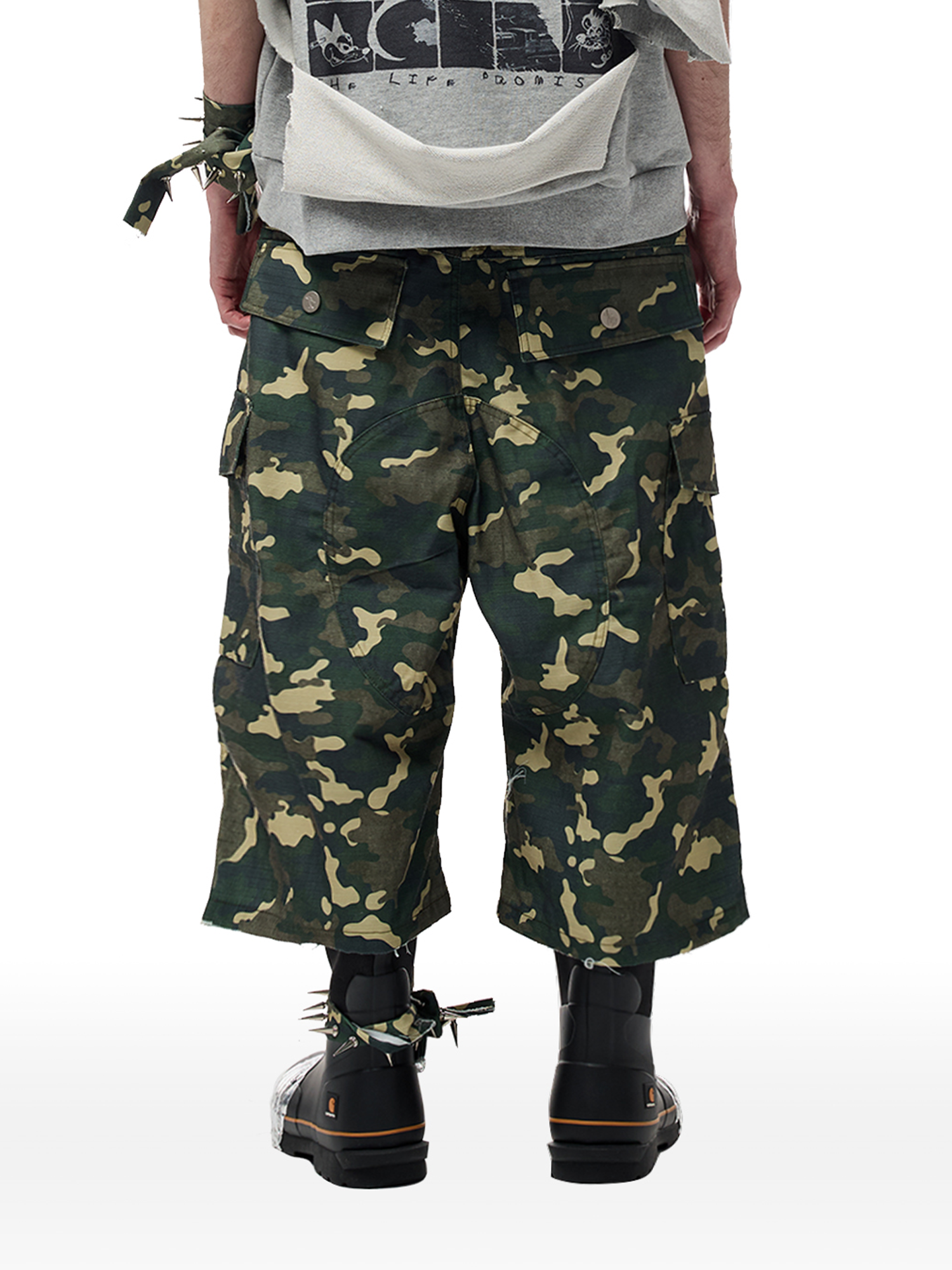 CYCYCY Camo Wide-Leg Cargo Shorts-Shorts-XXS / 28"-Free Shipping Leatheretro