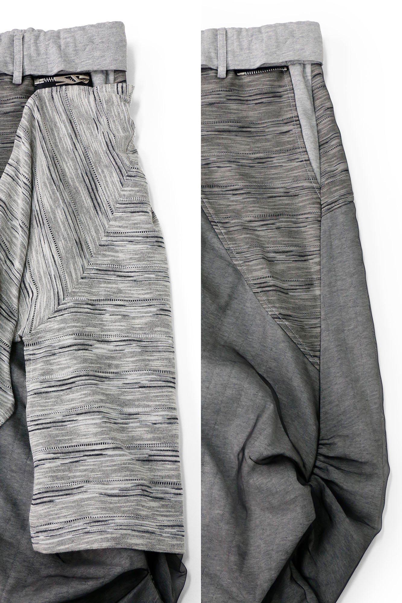 RELABEL Detachable Striped Drape Ruched Oversized Shorts Gray-Shorts-XS (Preorder)-Free Shipping Leatheretro