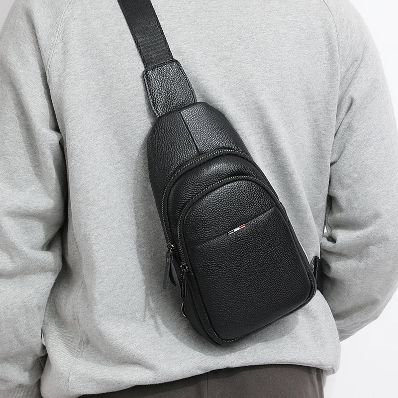 Men’s Genuine Leather Sling Bag – Casual Crossbody Chest Pack-Chest Bags-Classic-Free Shipping Leatheretro