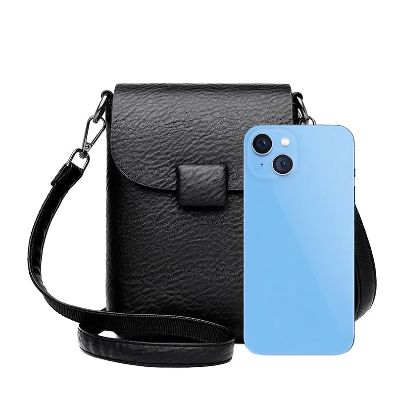 Small Crossbody Phone Bag Flap Purse for Women-Messenger Bag-Black-Free Shipping Leatheretro