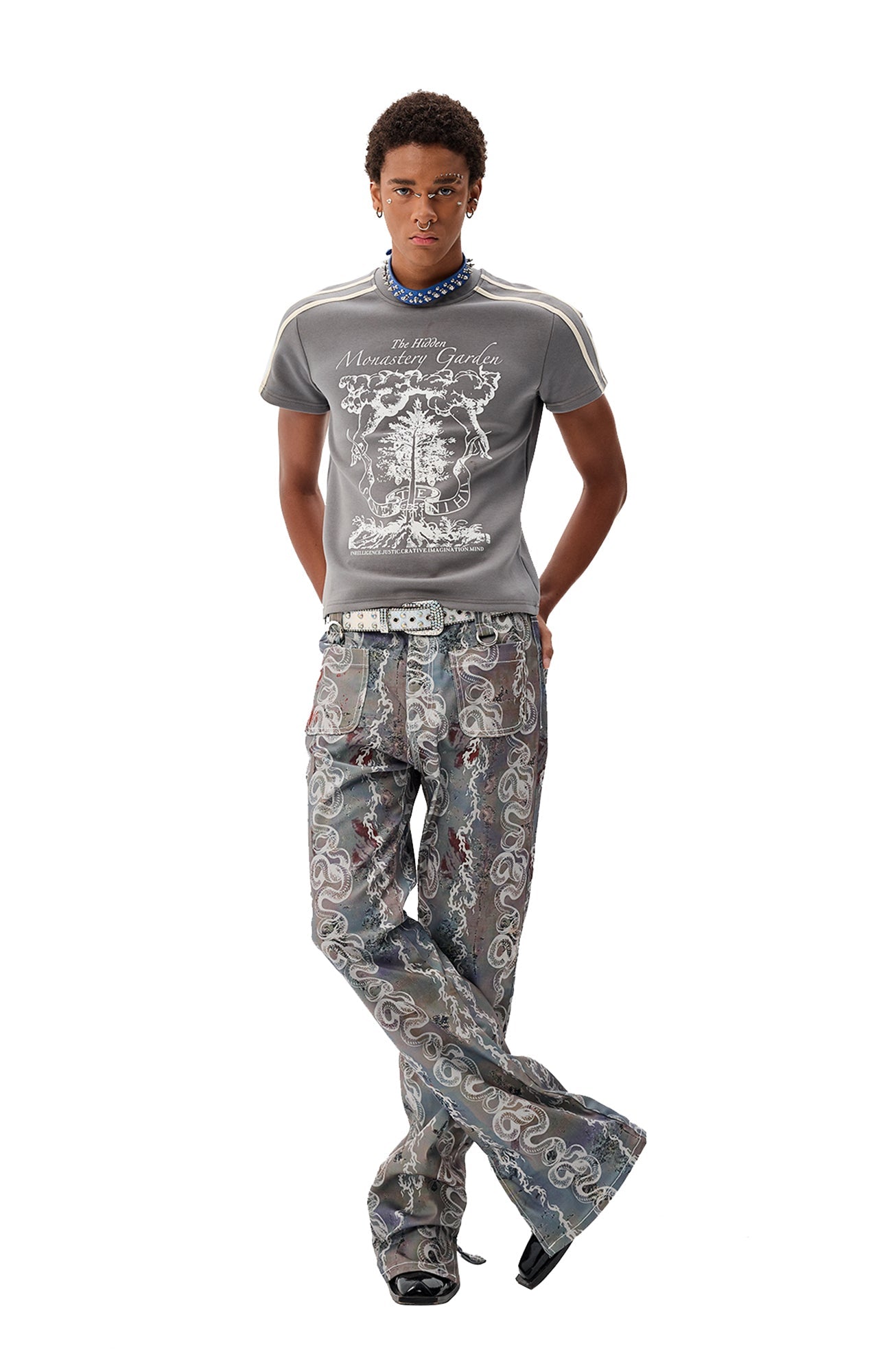 CYCYCY Serpentine Graphic Flared Jeans-Jeans-XXS / 27"-Free Shipping Leatheretro