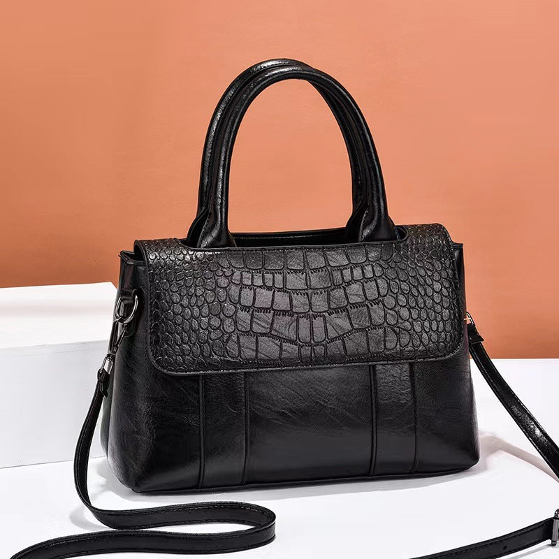 Women's Crossbody Shoulder Bag - Crocodile Pattern Sandwich Zipper Bag-Shoulder Bag-Black-Free Shipping Leatheretro