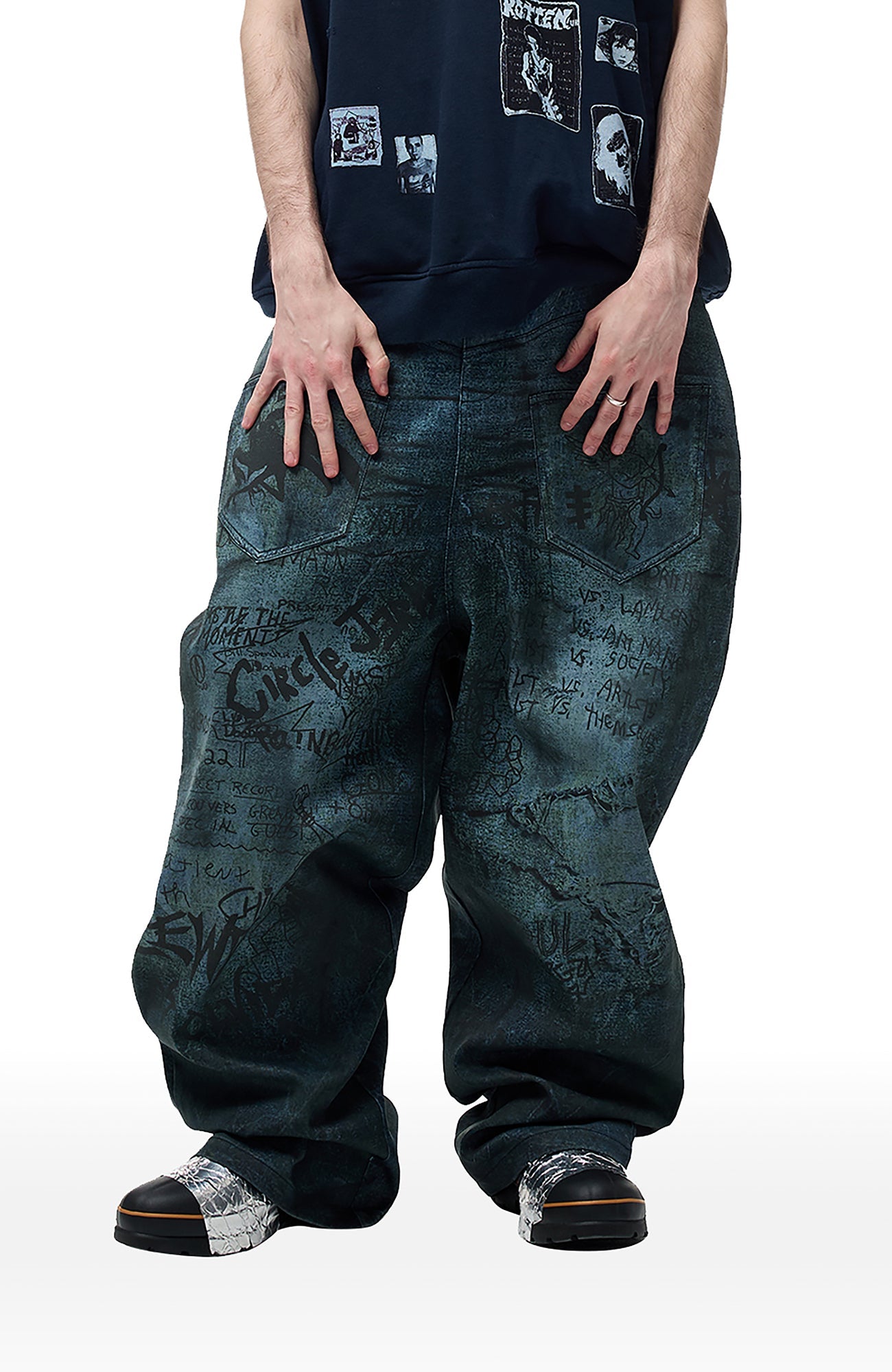 CYCYCY Dirty Wash Graffiti Baggy Jeans-Jeans-XXS / 27"-Free Shipping Leatheretro
