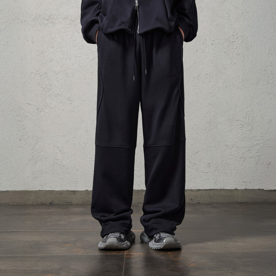 ORGANIC EMOTION Structured Panelled Oversized Sweatpants-Pants-Dark Blue-S-Free Shipping Leatheretro