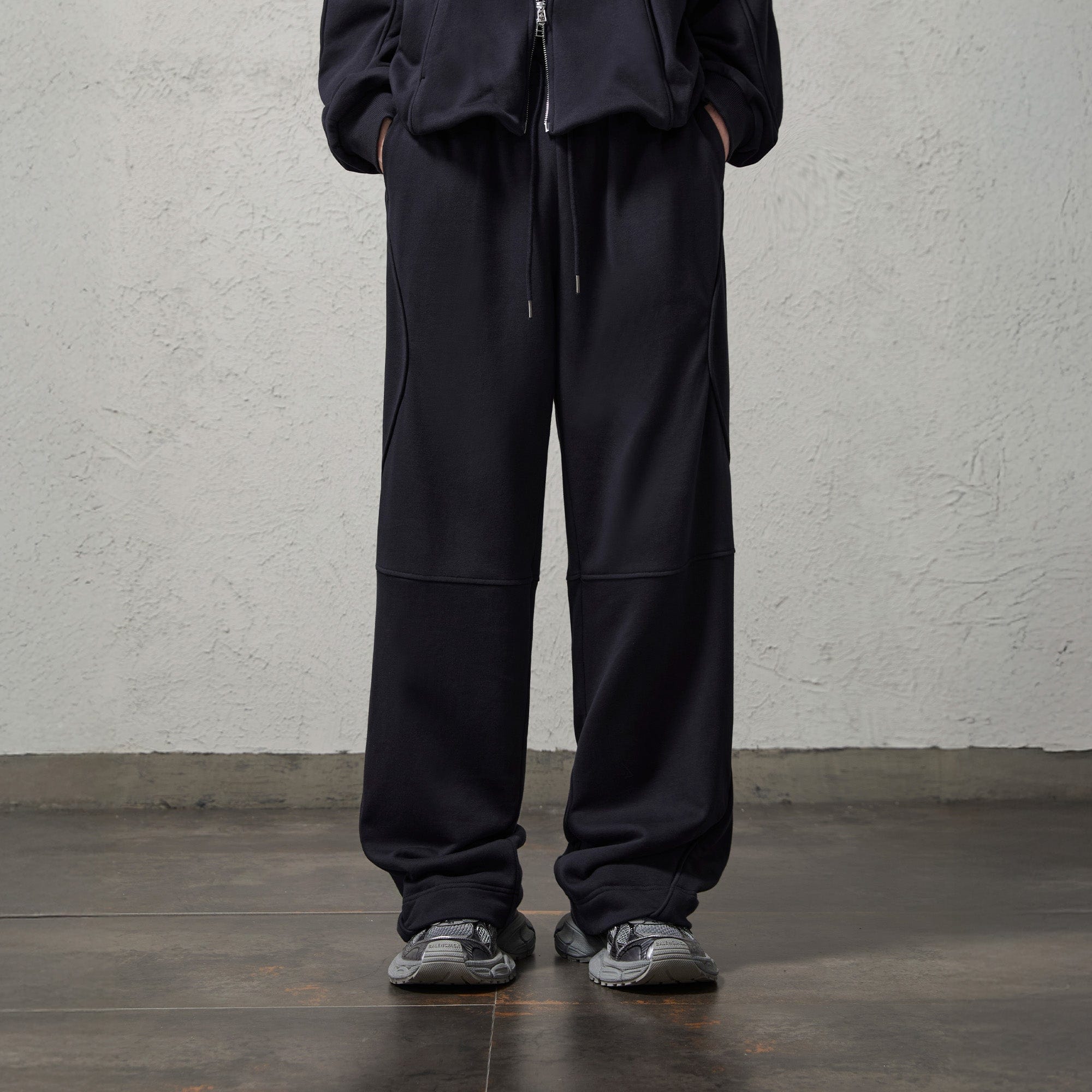 ORGANIC EMOTION Structured Panelled Oversized Sweatpants-Pants-Dark Blue-S-Free Shipping Leatheretro