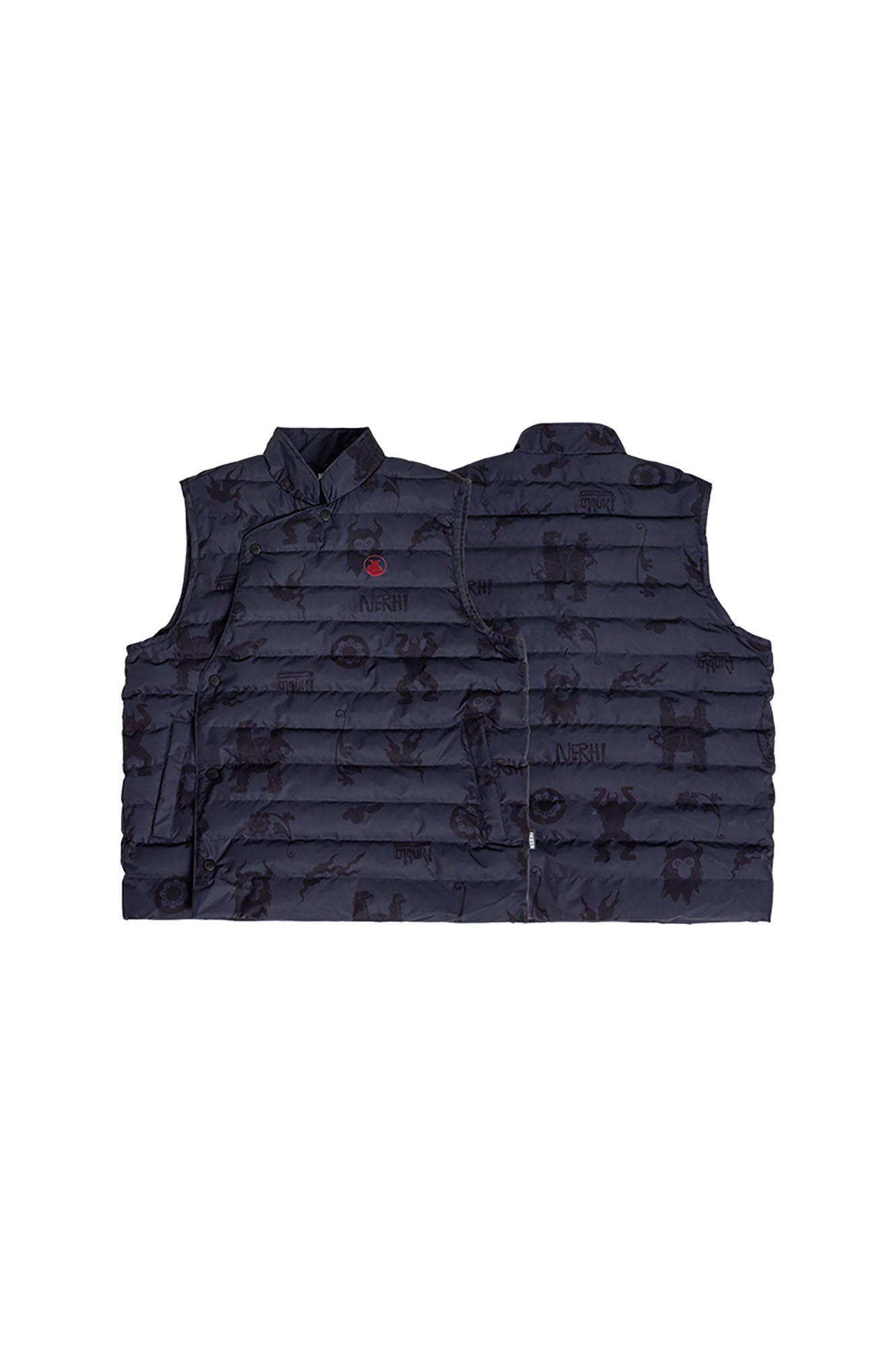 NERHI Asym Button Full-Print Down Vest-Vest-S-Light Gray (Preorder)-Free Shipping Leatheretro