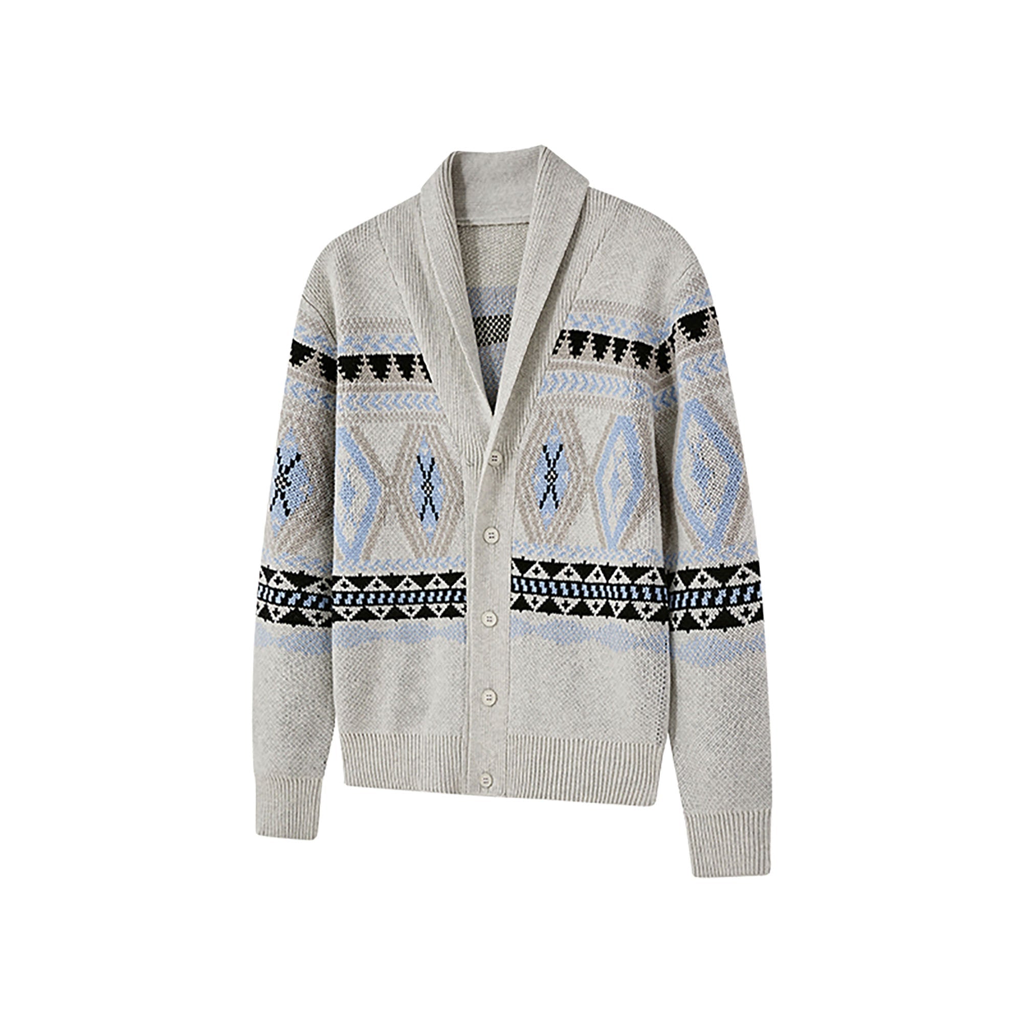 KREATE Fair Isle Shawl Collar Cardigan-Jacket-S (Preorder)-Gray-Free Shipping Leatheretro