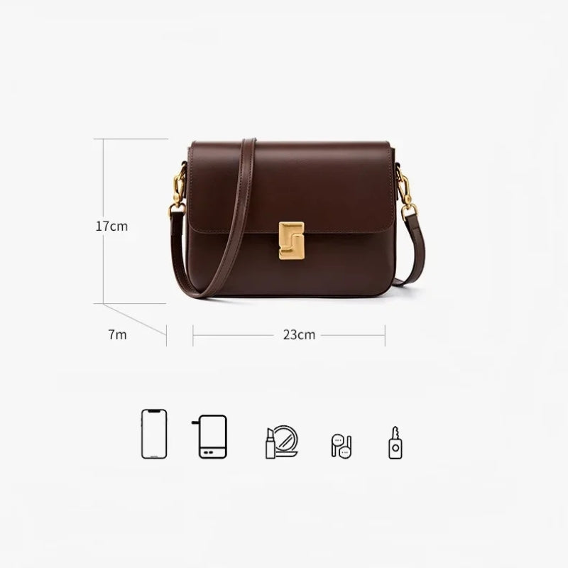 Genuine Leather Small Square Crossbody Bag - Women's Fashion Shoulder Handbags-Crossbody Bag-Black-Free Shipping Leatheretro