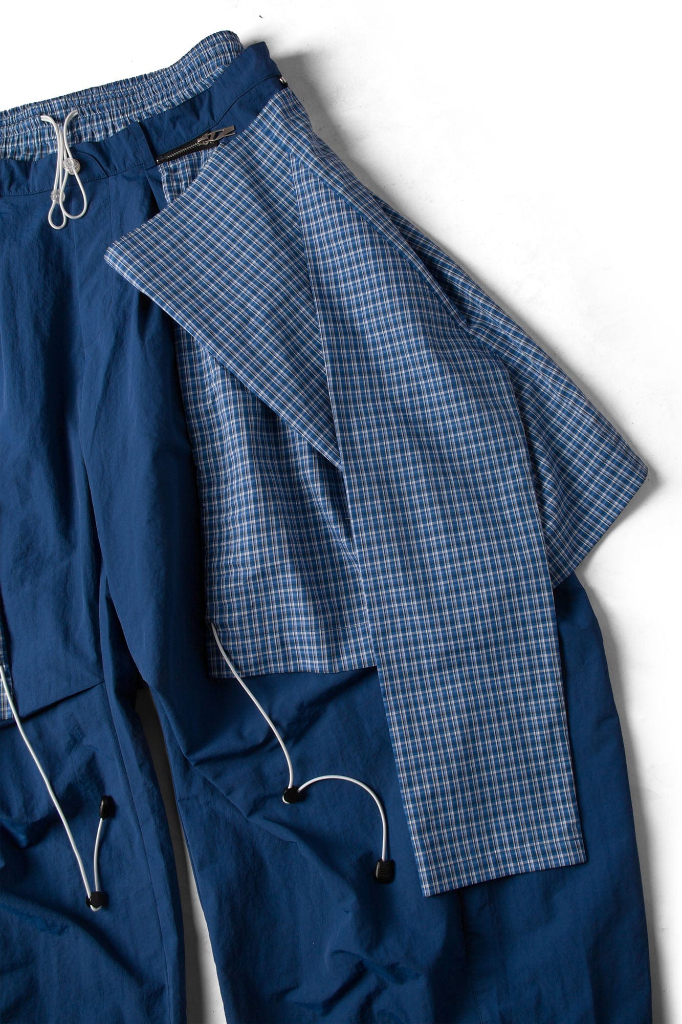 RELABEL Drawstring Layered Double-Waistband Parachute Pants Blue-Pants-XS-Free Shipping Leatheretro