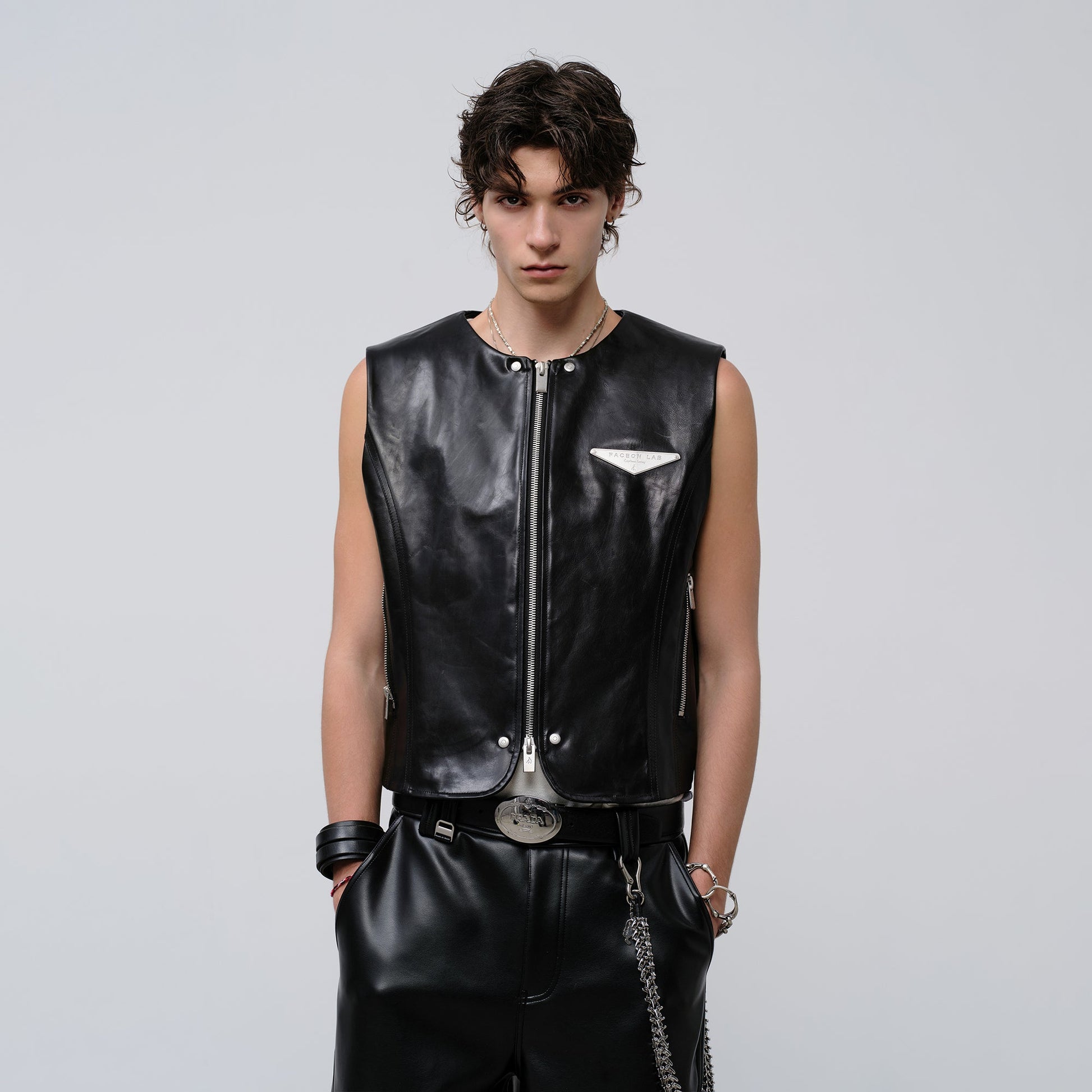 FACEONLAB Reversible Moto Leather Vest Black-Vest-M-Free Shipping Leatheretro