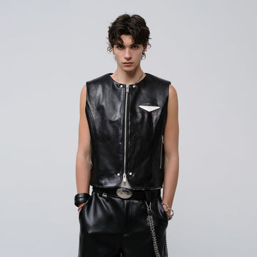 FACEONLAB Reversible Moto Leather Vest Black-Vest-M-Free Shipping Leatheretro
