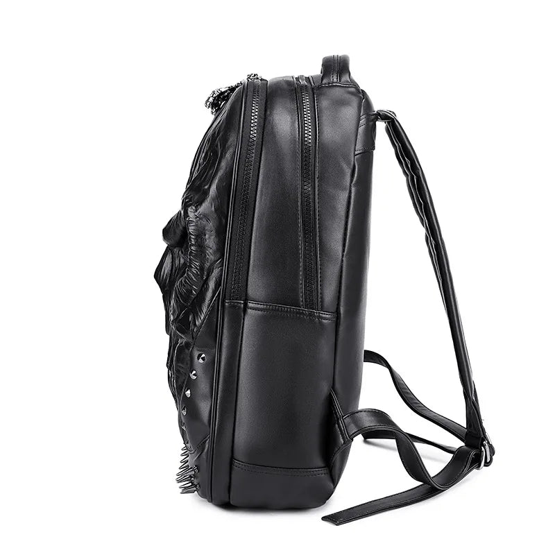 Steampunk 3D Skull Backpack | Punk Rivet PU Leather Laptop Bag-Backpacks-Black-Free Shipping Leatheretro