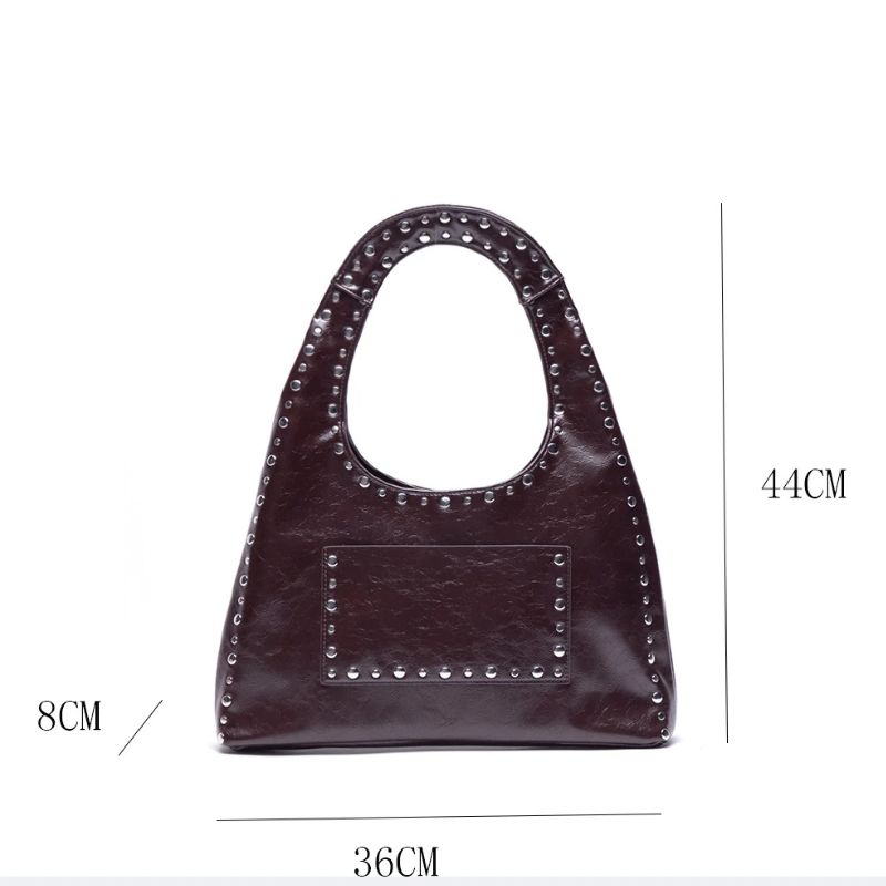 Retro Rivet Oil Wax Leather Shoulder Bag-Handbags-Coffee-Free Shipping Leatheretro
