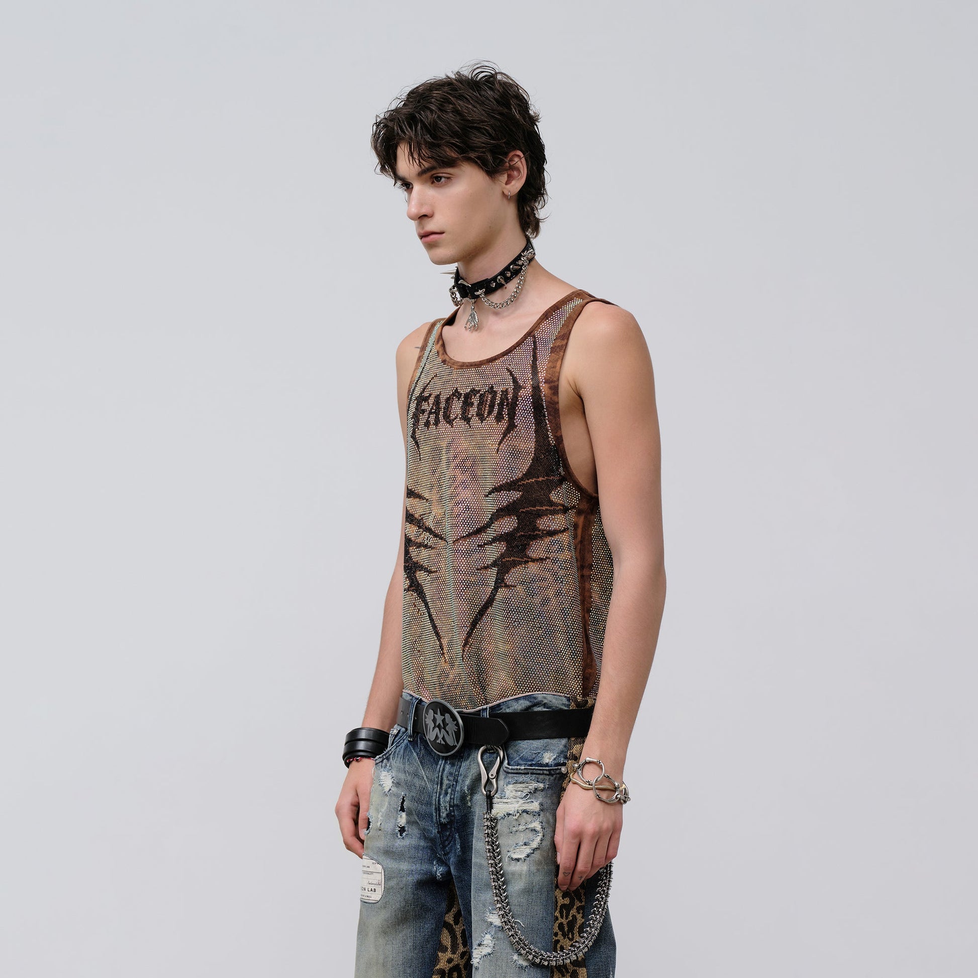 FACEONLAB Venom Diamond Punk Tank Leopard-Tank Top-M-Free Shipping Leatheretro