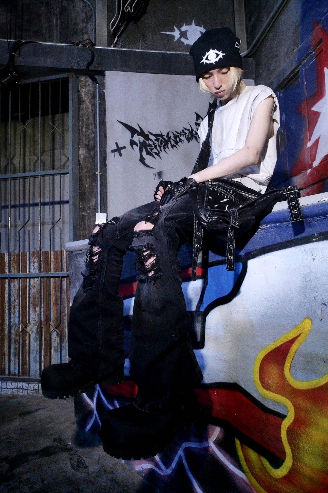 PHANTOMHUNTER Distressed Paneled Ripped Flared Jeans-Pants-S-Free Shipping Leatheretro