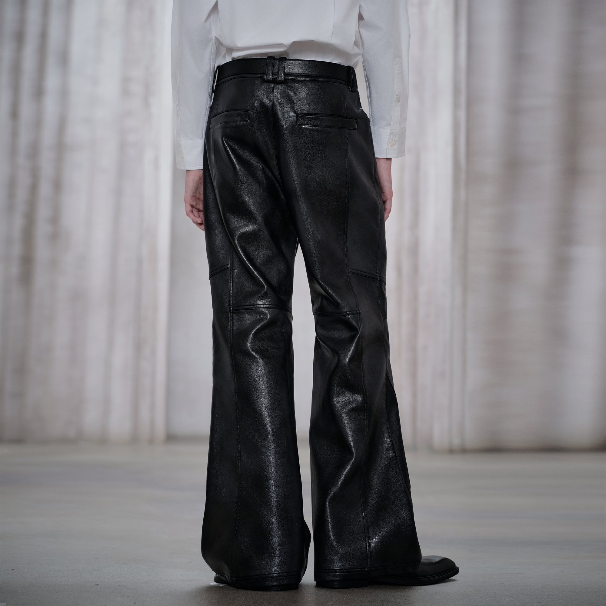 FACEONLAB Panel Armored Faux Leather Biker Pants Black-Pants-M (Preorder)-Free Shipping Leatheretro