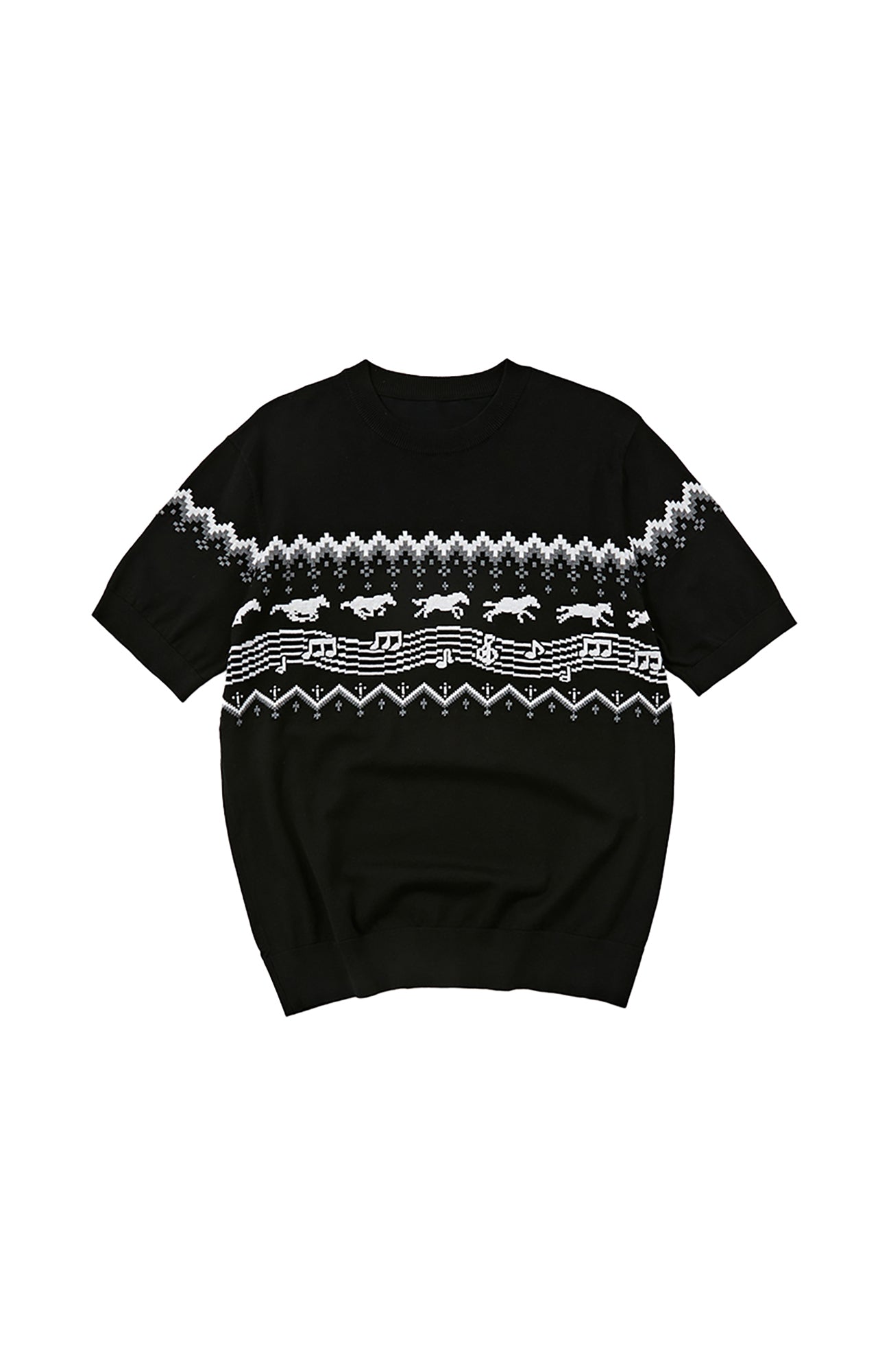 KREATE Horse Jacquard Knit Tee-T Shirt-S (Preorder)-Black-Free Shipping Leatheretro