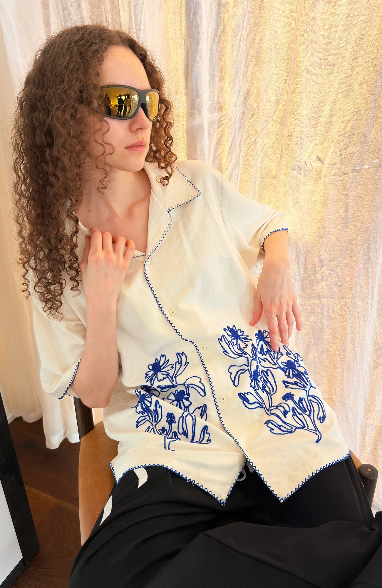 MIICHOUS Floral Embroidered Short-Sleeve Shirt-Half shirt-S (Preorder)-Free Shipping Leatheretro