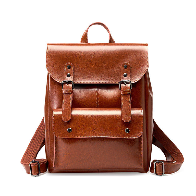 Women Retro Design Luxury Leather Backpack - Casual Portable Travel Bag-Backpacks-Brown-Free Shipping Leatheretro