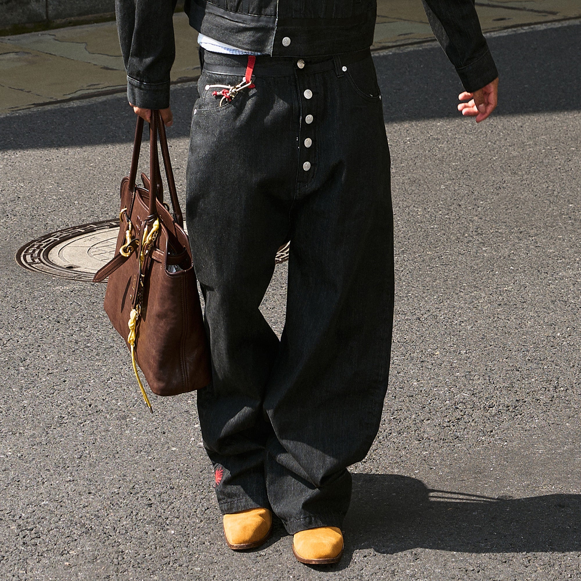 STEEPC Button Fly Wide-Leg Raw Selvage Jeans-Jeans-S-Free Shipping Leatheretro