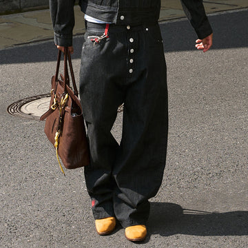 STEEPC Button Fly Wide-Leg Raw Selvage Jeans-Jeans-S-Free Shipping Leatheretro