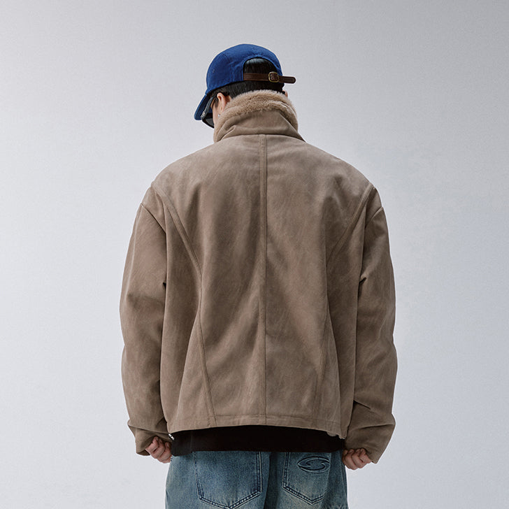 F2CE Aged Suede Faux Fur High-Collar Jacket-Jacket-S-Free Shipping Leatheretro