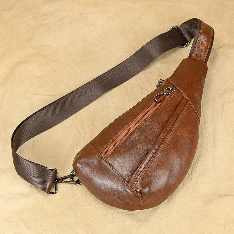 Soft Genuine Leather Men's Chest Pack-Chest Bags-Brown-Free Shipping Leatheretro