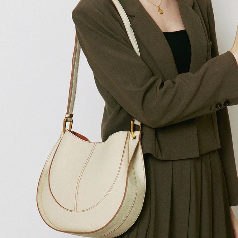 Luxury Soft Leather Crossbody Saddle Bag-Handbags-Beige-Free Shipping Leatheretro
