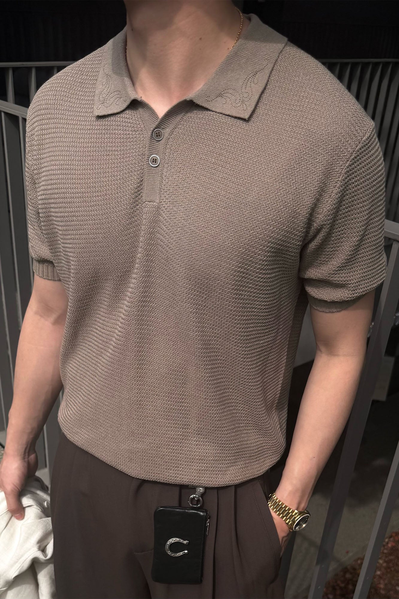 CATSSTAC Linen-Blend Knitted Polo Tee-Shirt-M-Beige-Free Shipping Leatheretro
