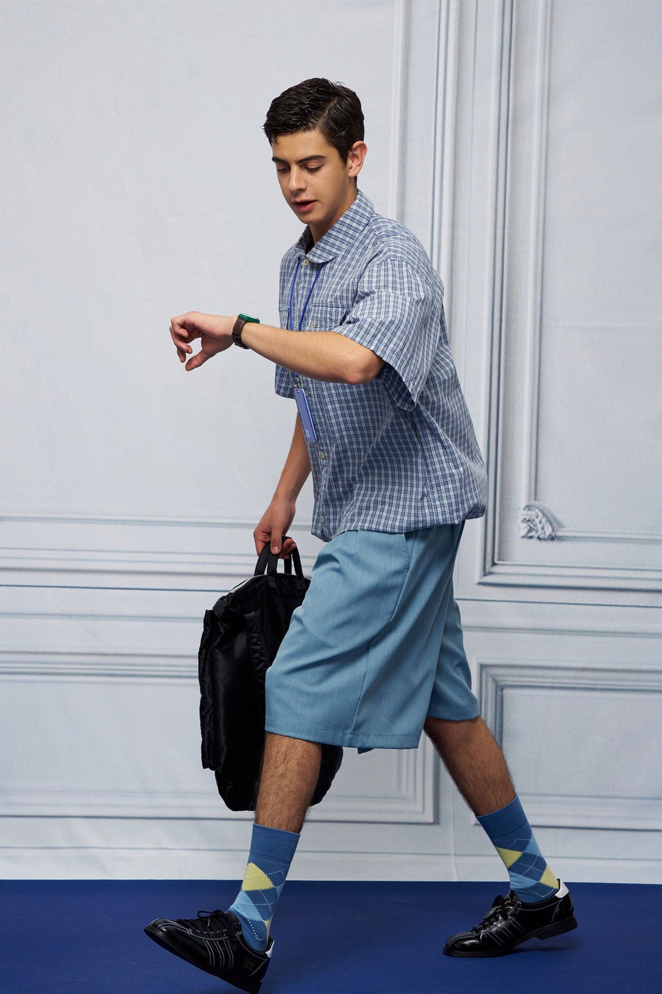 UNLIMITED MOTE Drawstring Hem Plaid Peter Pan Collar Half Shirt-Half shirt-XS-Blue-Free Shipping Leatheretro