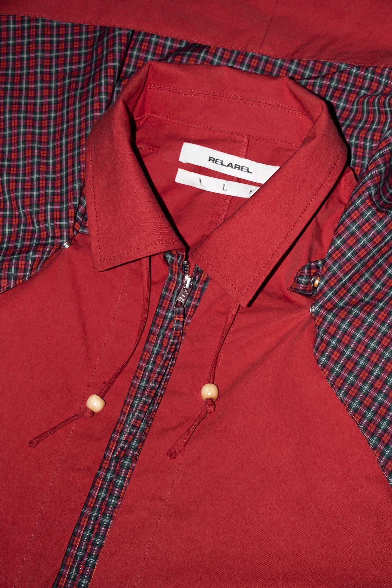 RELABEL Detachable Hood Beaded Ruched Shirt Red-Shirt-XS-Free Shipping Leatheretro