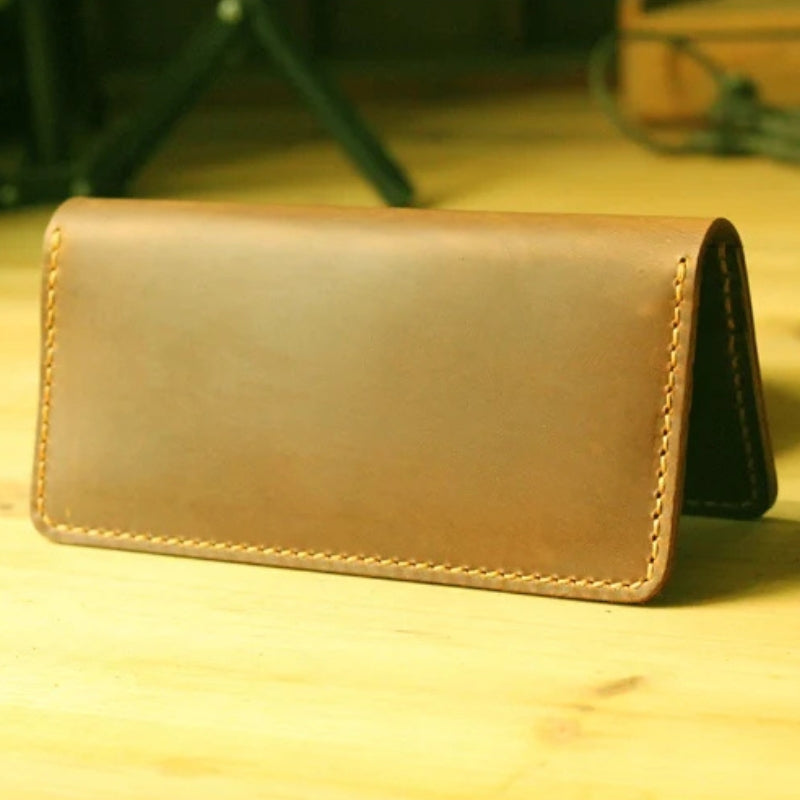 Handmade Vintage Crazy Horse Genuine Leather Wallet - Men Stylish Clutch Bag Purse-Wallets & Money Clips-Black without button-Free Shipping Leatheretro