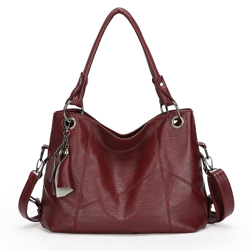 Large Capacity Soft Leather Stitching Handbag - American Retro Square Bag-Handbags-Wine Red-Free Shipping Leatheretro