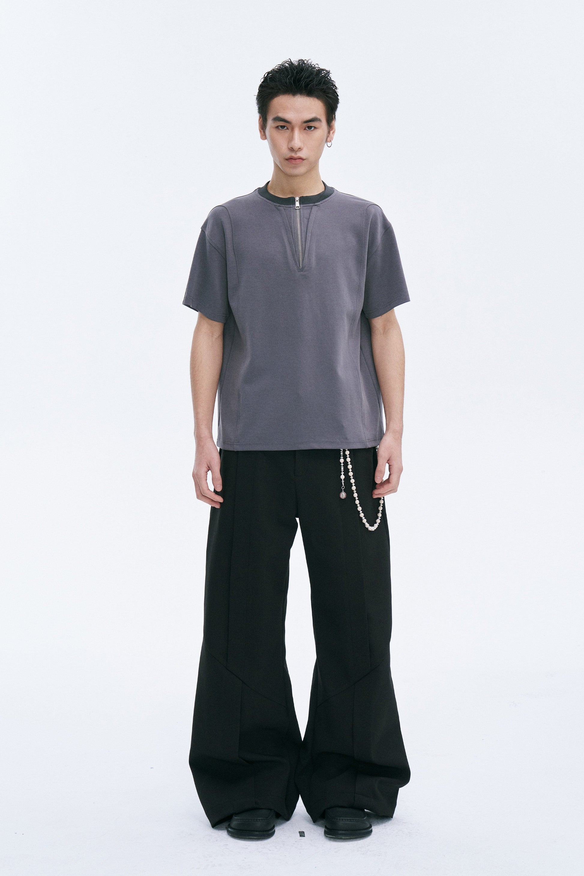 CATSSTAC Cross Spliced Dual-Zip T-Shirt-T Shirt-M-Black-Free Shipping Leatheretro