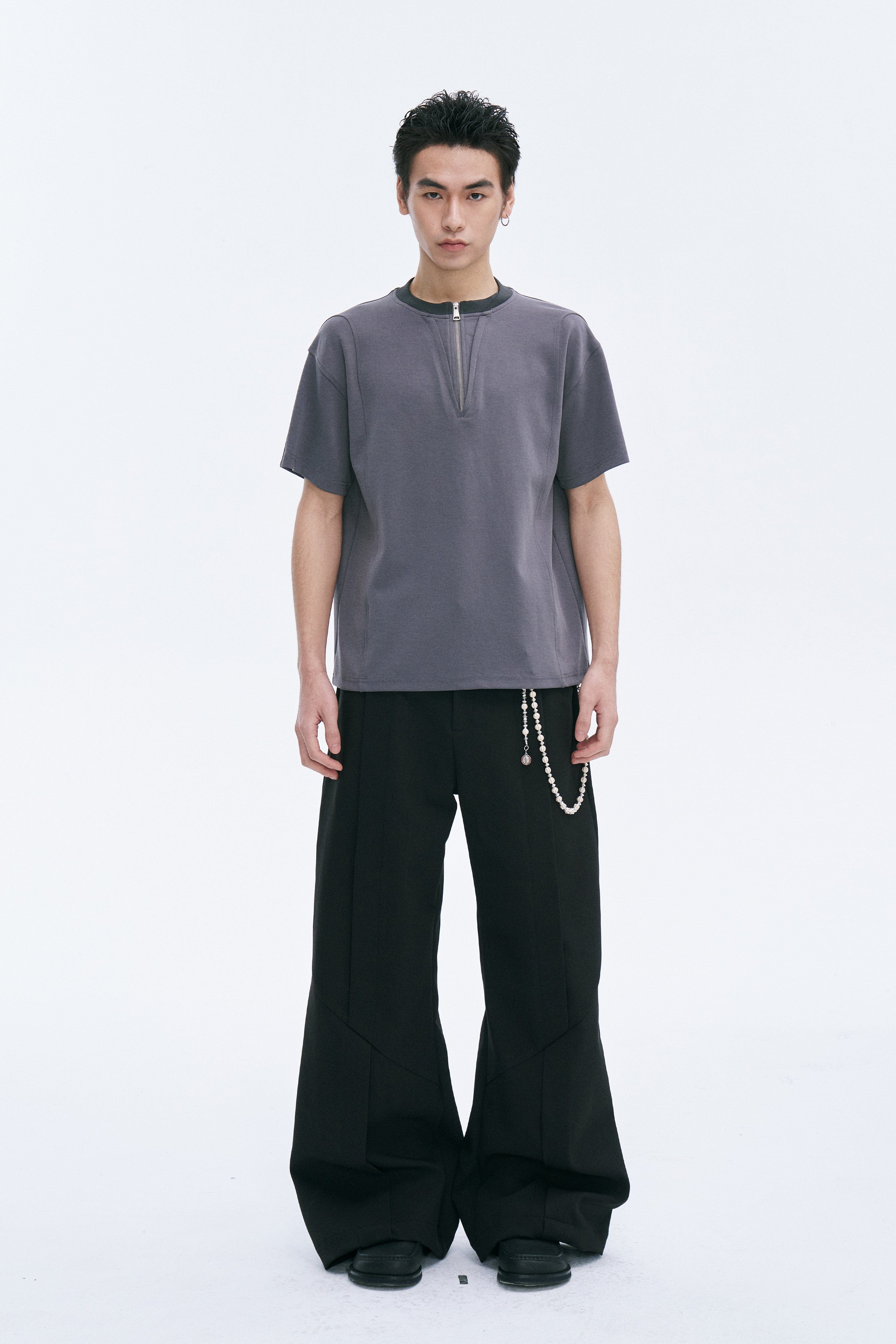 CATSSTAC Cross Spliced Dual-Zip T-Shirt-T Shirt-M-Black-Free Shipping Leatheretro