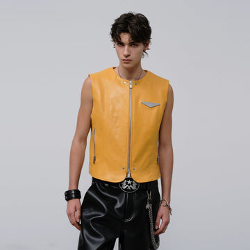FACEONLAB Reversible Moto Leather Vest Orange-Vest-M-Free Shipping Leatheretro
