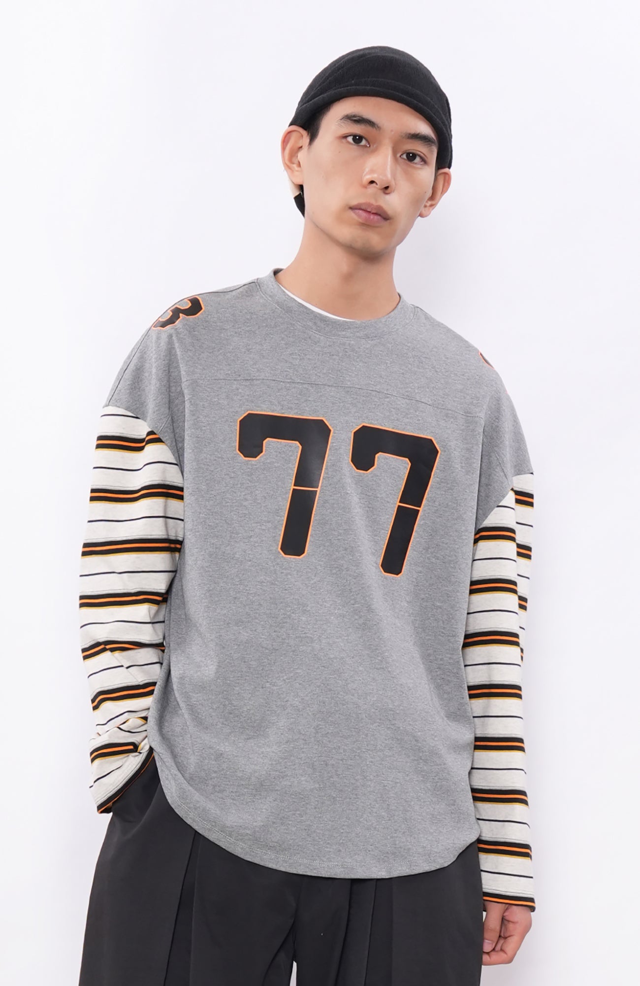 7440 37 1 77 Graphic Drop-Shoulder Stripe Jersey-L/S Tee-S (Preorder)-Free Shipping Leatheretro