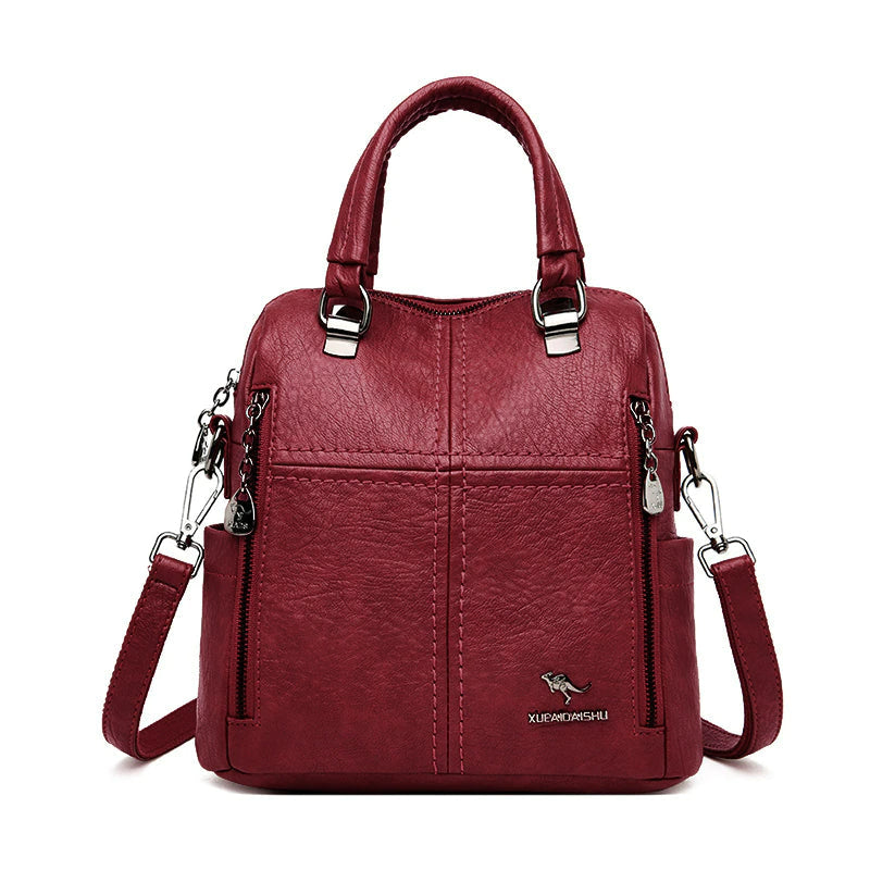 Multifunction Women Shoulder Bag Travel Backpack-Backpacks-Wine Red-Free Shipping Leatheretro