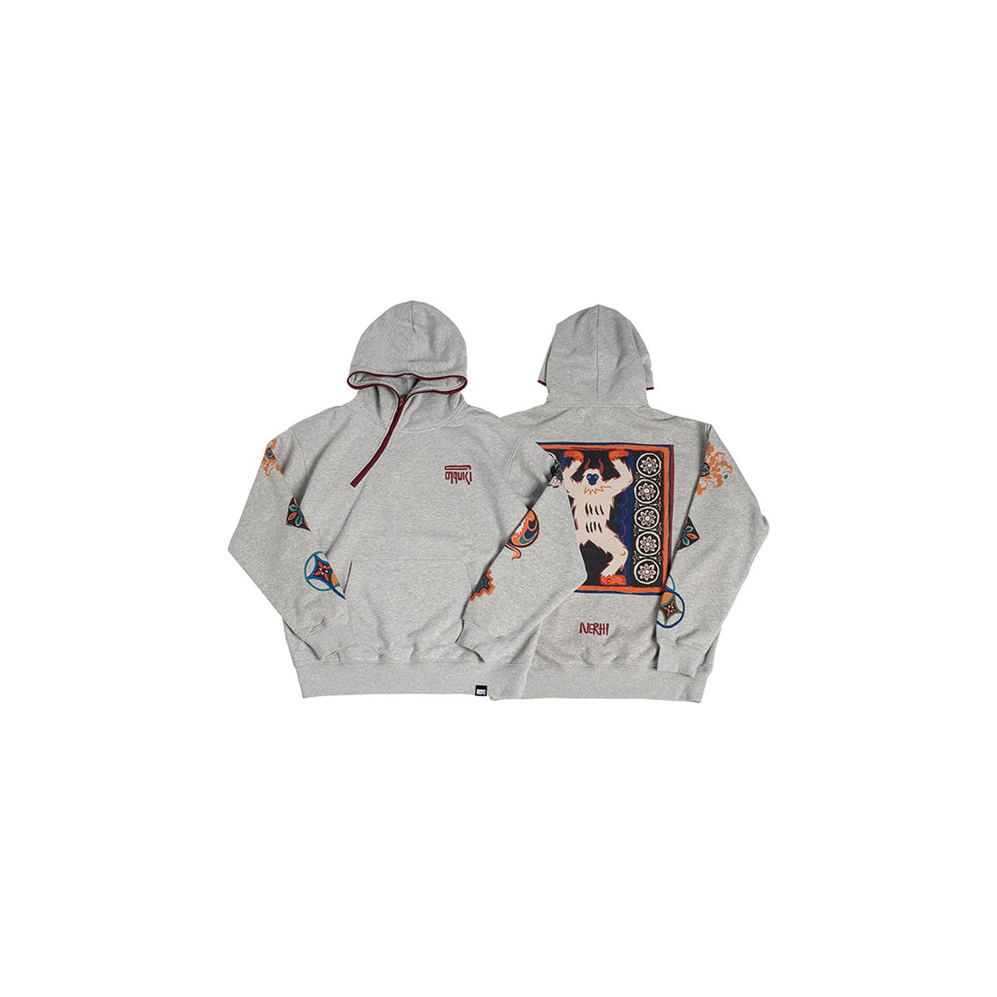 NERHI Asym Half-Zip Mural Graphic Hoodie-Shirt-S-Gray (Preorder)-Free Shipping Leatheretro