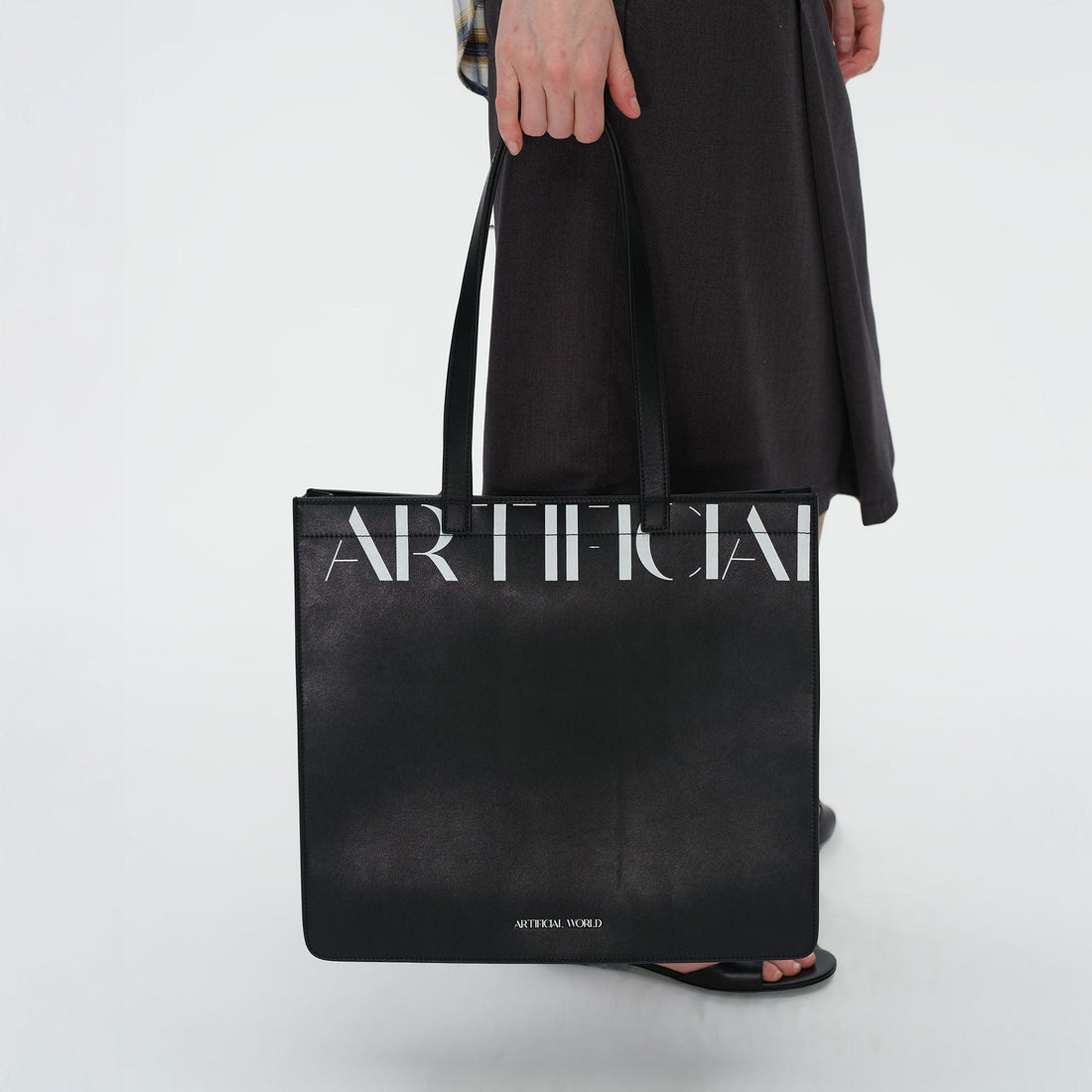 ARTIFICIAL WORLD Logo Graphic Leather Tote Bag-Bag-One Size-Free Shipping Leatheretro