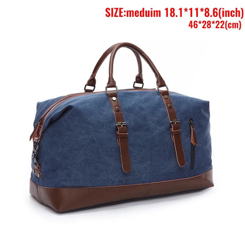 Canvas Men's Carry-On Luggage and Duffel Bag-Duffel Bags-Medium-Blue-Free Shipping Leatheretro