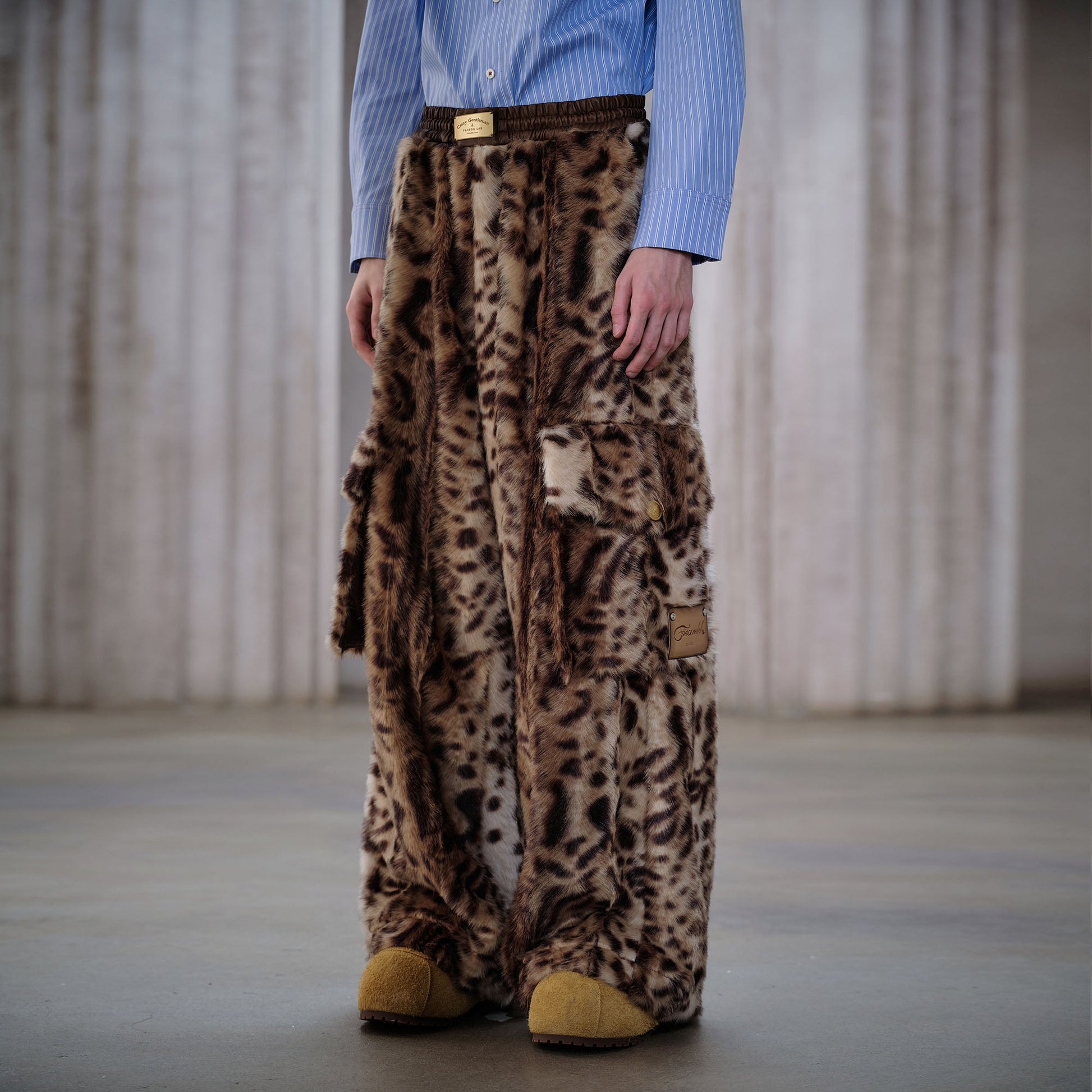 FACEONLAB Leopard Faux Fur Oversized Pants-Pants-M-Free Shipping Leatheretro