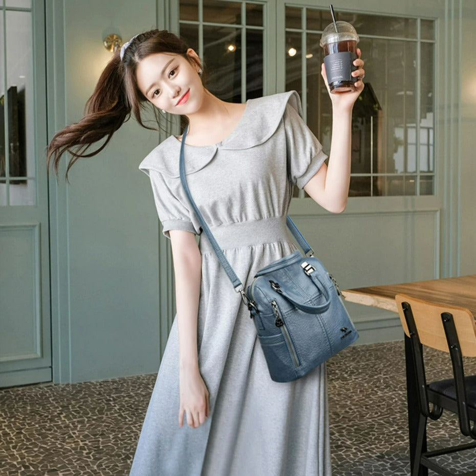 Multifunction Women Shoulder Bag Travel Backpack-Backpacks-Black-Free Shipping Leatheretro