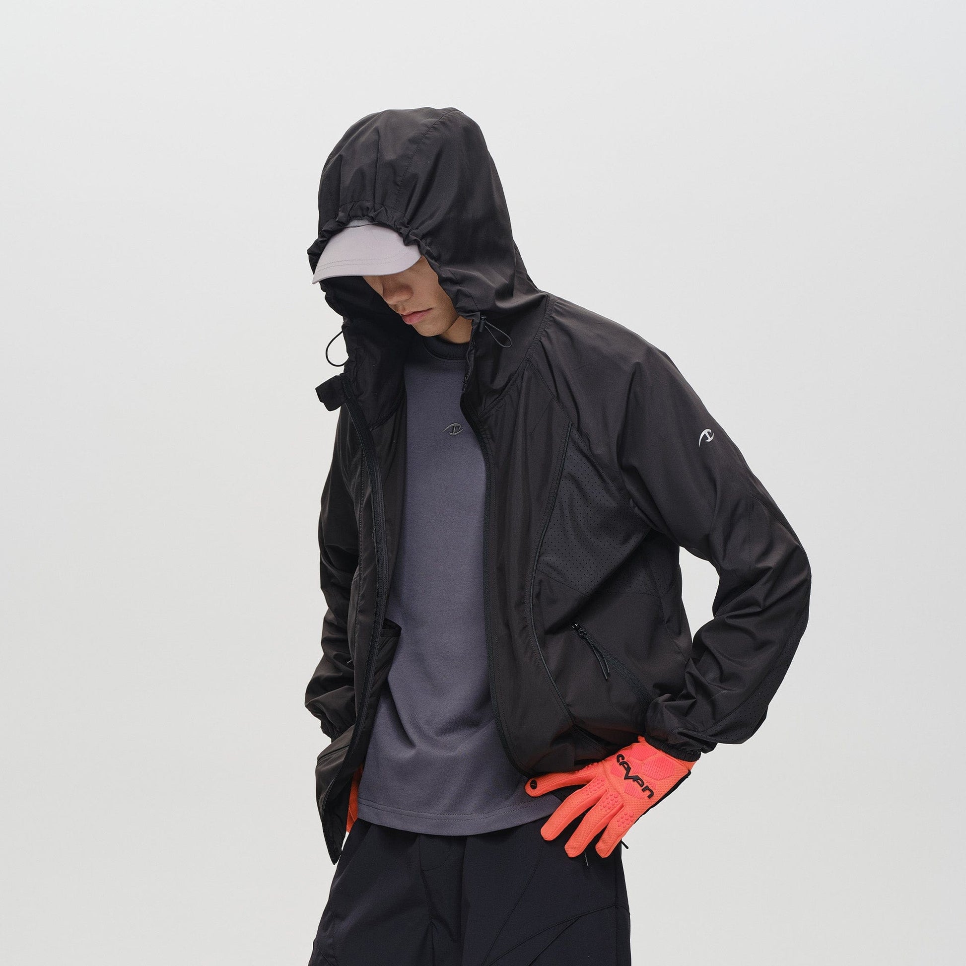 CATSSTAC Spliced Laser-Perforated Waterproof UV Production Hooded Jacket-Jacket-Black-M-Free Shipping Leatheretro